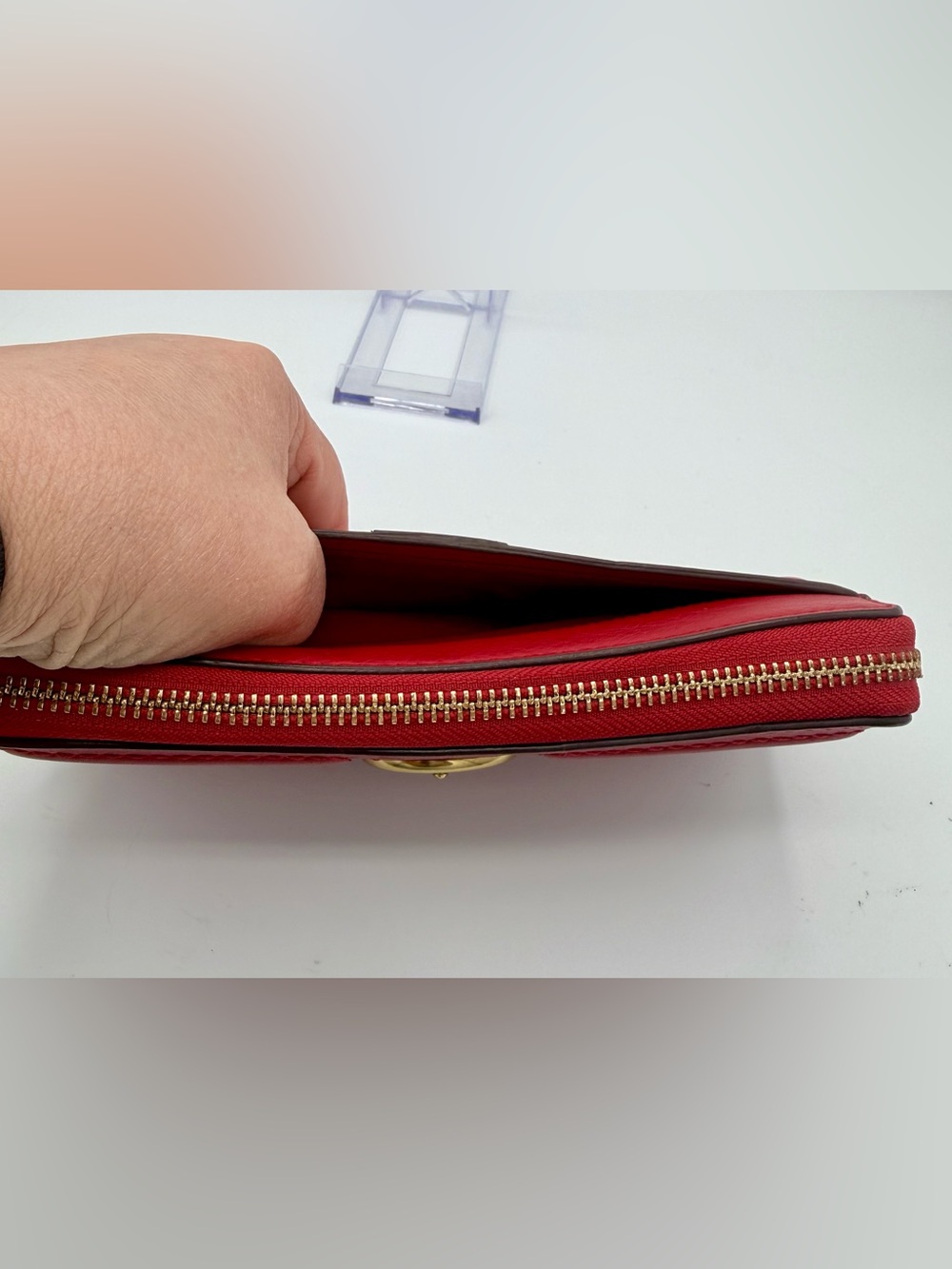 Coach Soho Leather Zip Around Accordion Wallet Red Brass Buckle - Picture 6 of 9